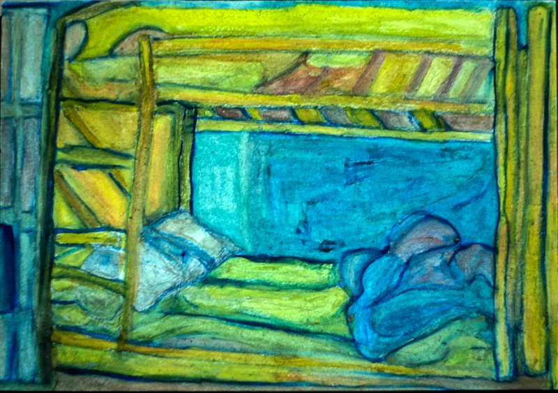 Hostel Bed. Painting. Digital Color Variation
